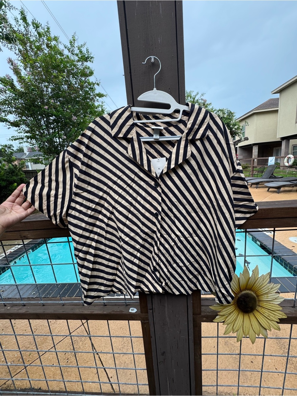 a new day Black and Cream Diagonal Striped Button-Up